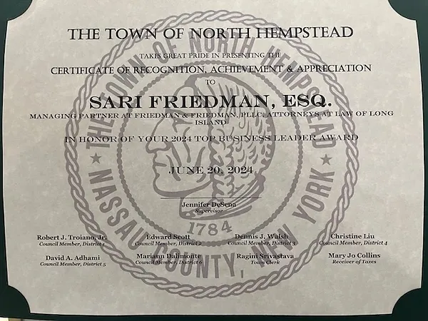 Town of North Hampstead Appreciation Certificate